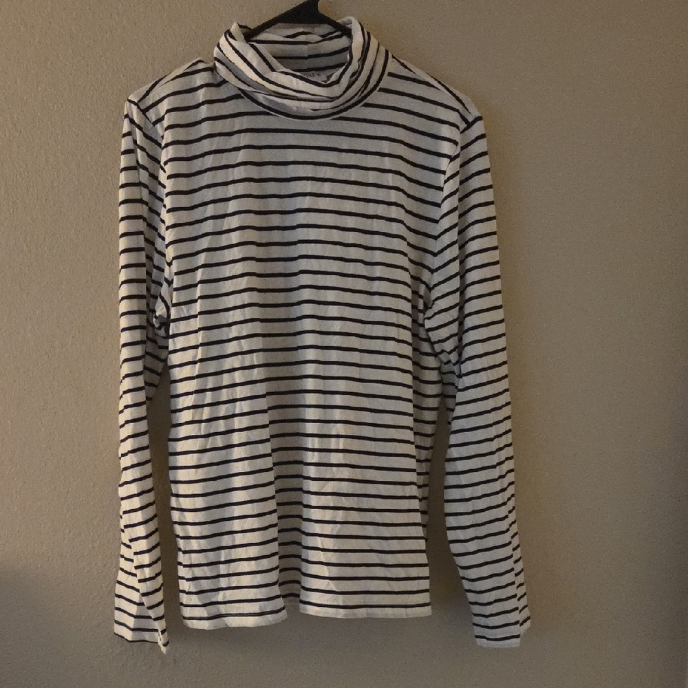 J. Crew Navy and Cream Striped Turtleneck